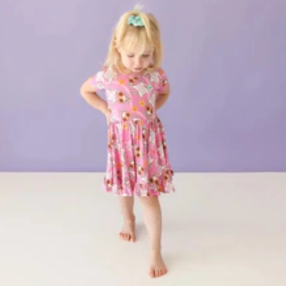 Posh Peanut Unicorn Vibes Short Sleeve Ruffled Twirl Dress - Picture 4 of 4